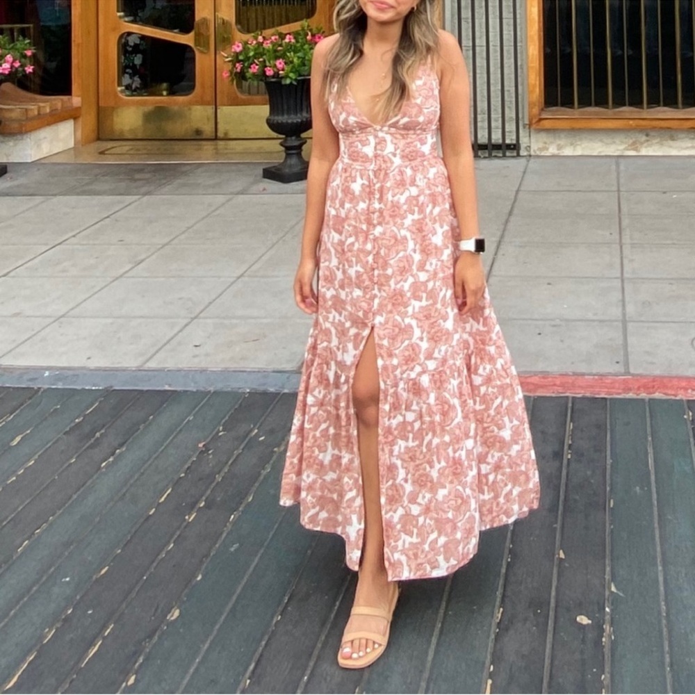 Abercrombie & Fitch Dusty Rose Floral  V Neck Romantic Feminine Maxi Dress Sz SP